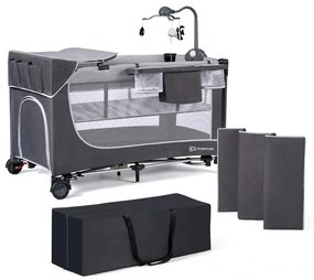 KINDERKRAFT - Cestovná postieľka LEODY šedá