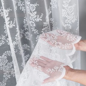 Biela žakárová záclona SOFIA s jemným kvetinovým vzorom  - šité na mieru