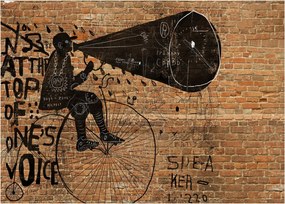 Sklenený obraz - Muž na bicykli v Banksyho štýle (70x50 cm)