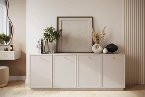 Komoda Lorini 200 cm štvordverová - kašmír / zlaté úchytky T-bar