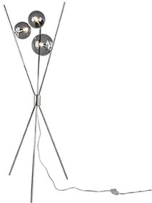 Dizajnová stojaca lampa strieborná s dymovým sklom 3-svetlá - Stino