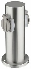Solight PG10 Záhradný stĺpik IP44, nehrdz. oceľ, 2 zásuvky, valec, strieborná