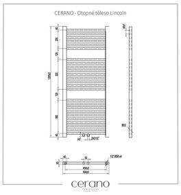 Cerano Lincoln, vykurovacie teleso 1200x500mm, 366W,  rozteč pripojenia D5/450 mm, čierna matná, CER-CER-429541