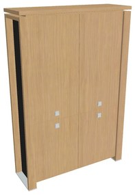Vysoká skriňa Verno+ S 140 x 46 x 210 cm, delená, dub svetlý / čierna