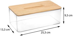 Box na vreckovky Selena, 25,3x9,3x13,3 cm, číra/s drevenými prvkami