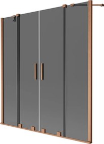 Mexen Velar Duo, 2-krídlová posuvná vaňová zástena 140 x 150 cm, 8mm šedé sklo, medená matná, 896-140-000-42-65