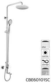 Mereo, Nástenná vaňová batéria Mada so sprchovou tyčou, hadicou, ručnou a tanierovou sprchou slim o200 mm, MER-CBE60101SCM