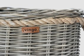 Ratanový kôš s plastovou vložkou a lanovými rúčkami, okrúhly - sivý Rozmery (cm): priemer 31, v. 43
