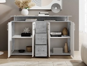 Komoda Drift, šedý betón/biela