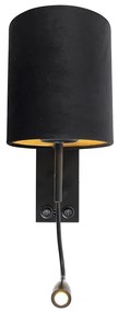 Art Deco nástenná lampa čierna s zamatovým tienidlom - Stacca