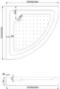 Mexen Rio, štvrťkruhový sprchovací kút s posuvnými dverami 80 x 80 cm, 6mm číre sklo, čierny profil + biela vysoká sprchová vanička Rio, 863-080-080-70-00-4710