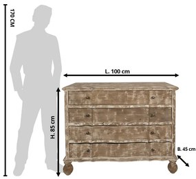 Béžovo-šedá drevená komoda so 6-timi šuplíkmi Rossalia - 141*40*105 cm