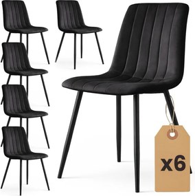 Sada šiestich jedálenských stoličiek LIVO zamatové, čierne / čierne nohy (6 ks)