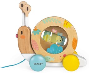 Drevená hračka na ťahanie Slimák Janod s xylofónom a bubnom Pure