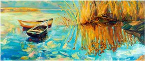 Obraz - Jazero s loďkami (120x50 cm)