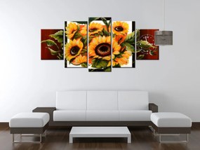Gario Obraz s hodinami Prekrásne slnečnice - 5 dielny Rozmery: 150 x 105 cm
