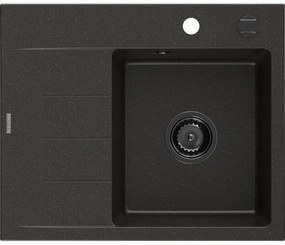Mexen Ben, 1-komorový granitový drez 600x500x190 mm, pravý + čierny sifón, čierna-zlatá metalíza, 6523605000-75-B