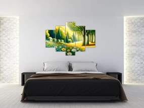 Obraz - Dedina v žlto-zelenej (150x105 cm)