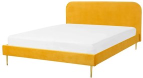 Zamatová posteľ 140 x 200 cm žltá FLAYAT Beliani