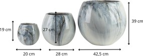 Sada 3 ks keramických květináčů NEVA MARBLE XI modrá/krémová