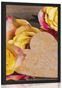 Plagát valentínske žlté ruže - 40x60 black