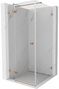 Mexen Lunar T, sklápací sprchový kút ľavý 110 x 110 cm, 8mm číre sklo, profil medená matná, 834T-110-110-65-00-L