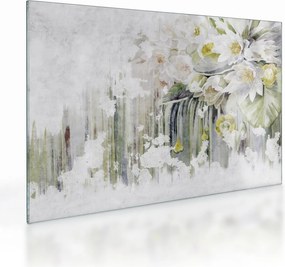 Sklenený obraz - Biele kvety, vintage (70x50 cm)