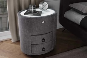 Oválny nočný stolík s integrovaným LED osvetlením Voiron šedý zamat 49cm