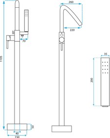 Rea Aras, voľne stojaca vaňová batéria h-1105, chrómová, REA-B2718