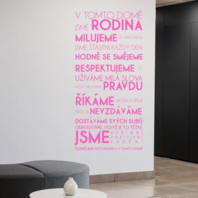 Veselá Stena Samolepka V tomto dome Farba: ružová, Veľkosť: 60 x 125 cm