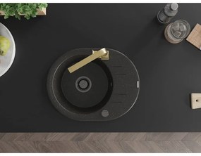 Mexen Kevin, drez granitový 586x458x190 mm, 1-komorový a zlatá batéria Rita, čierna - zlatá metalíza, 6517-75-670300-50-B