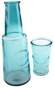 Modrá sklenená karafa s pohárom, 800 ml
