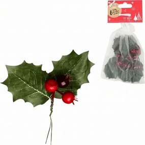 Vianočná dekorácia na drôtiku HOLLY LEAVES 13 cm 6 ks