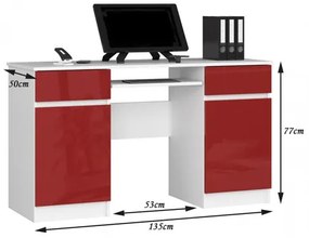 Počítačový stôl A5 biela/červená lesk