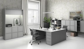 Kancelárska skriňa FRAME, čierna podnož, 12x dvere, 1299 x 450 x 2185 mm, PUSH-lock, sivá