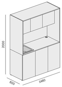 PLAN Kuchynka NIKA s drezom a batériou 1481 x 600 x 2000 mm, sivá, ľavé