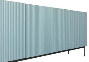 Štvordverová komoda Nicole 200 cm s ryhovaným čelom - šalviová / čierne nožičky