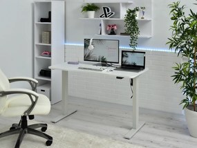 Elektrický polohovateľný písací stôl MANUEL biely carbon + biele nohy