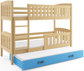 Poschodová posteľ s prístelkou - KUBO 3 - 190x80cm Borovica - Modrá