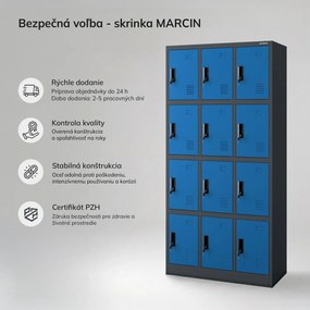 Sociálna BHP skrinka s priehradkami antracitovo modrá, 900x1850x400 mm: MARCIN