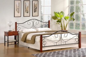 Kovová manželská posteľ s roštom Violetta 140 - čerešňa antická / čierna