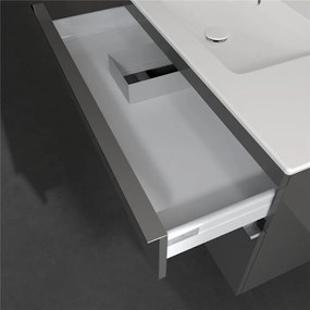VILLEROY &amp; BOCH Venticello závesná skrinka pod asymetrické umývadlo (ľavé), 2 zásuvky, 953 x 502 x 590 mm, Glossy Grey, A92701FP