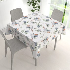 Biante Bavlnený štvorcový obrus Sandra SA-707 Modré kvety Protea na bielom 140x140 cm