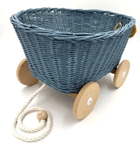 Prútený vozík na ťahanie za šnúrku - modrá
