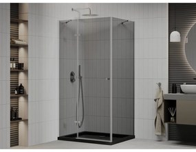 Mexen Roma, sprchový kút s krídlovými dverami 100 (dvere) x 90 (stena) cm, 6mm šedé sklo, chrómový profil + slim sprchová vanička čierna + chrómový sifón, 854-100-090-01-40-4070