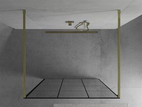 Mexen Kioto, priechodná sprchová zástena 120 x 200 cm, 8mm sklo číre/čierny vzor, 2x zlatá stabilizačná rozpera, 800-120-002-50-77