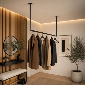 Dekorstudio Kovový stropný vešiak na oblečenie v štýle loft – čierny