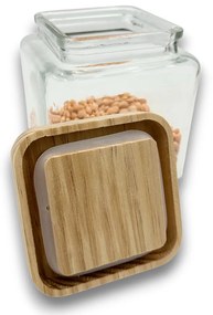 5Five® Sklenená bytelná dóza hranatá s dreveným vekom, 1,25l KWADR