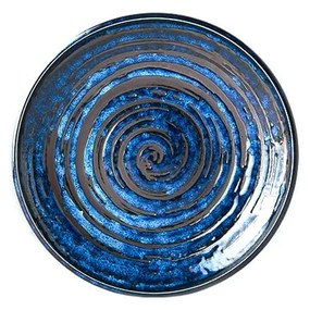 Modrý keramický tanier Mij Copper Swirl, ø 20 cm