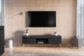 TV stolík Sentia 157 cm s 2 otvorenými policami - čierna / zlatá